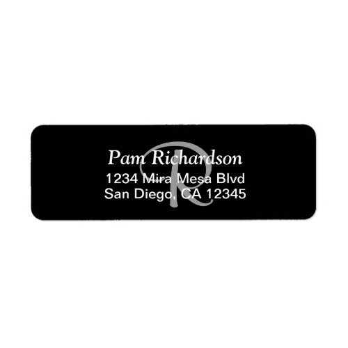 Modern Black White Silver Monogram Return Address Label