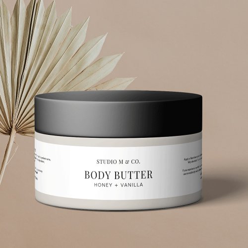Modern Black  White Simple Body Butter 4OZ Jar Wrap Around Label