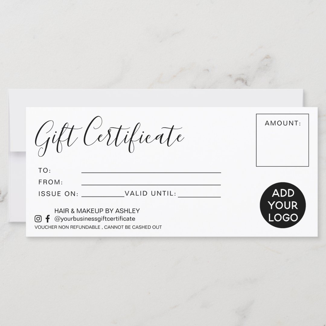 Modern black white simple gift certificate logo | Zazzle