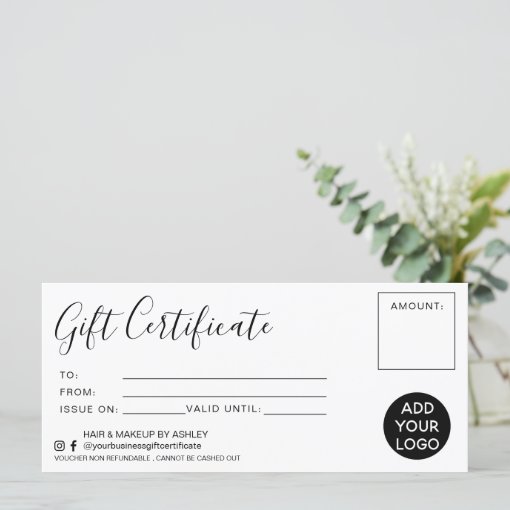 Modern black white simple gift certificate logo | Zazzle