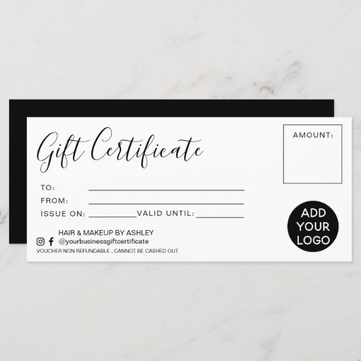 Modern black white simple gift certificate logo | Zazzle