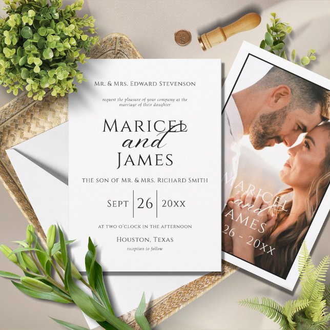 Modern Black & White Simple Photo Wedding Invitation (Creator Uploaded)