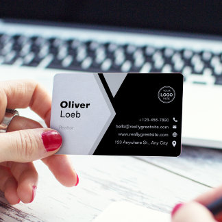 Modern Black & White Simple Real Estate Listing Business Card