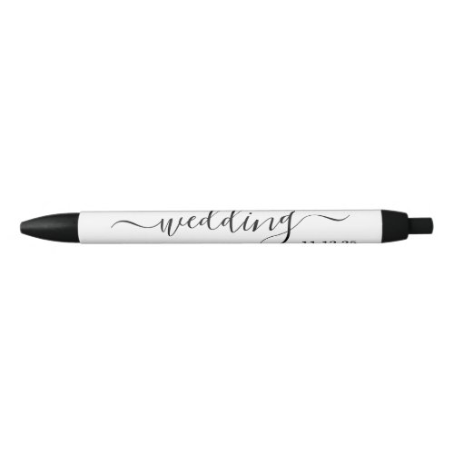 Modern Black  White Simple Script Wedding Favour Black Ink Pen