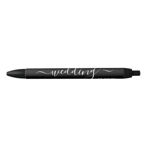 Modern Black  White Simple Script Wedding Favour Black Ink Pen