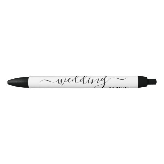Modern Black & White Simple Script Wedding Favour Pen (Front)