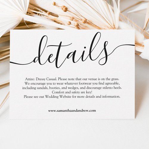 Modern black white simple wedding details invitation