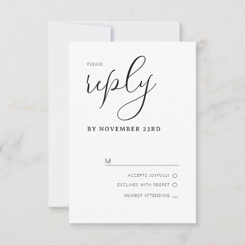 Modern Black  White Simple Wedding RSVP Card