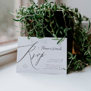 Modern Black & White Simple Wedding RSVP Card