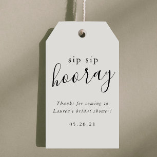 Modern Black White Sip Sip Hooray Bridal Shower Gift Tags