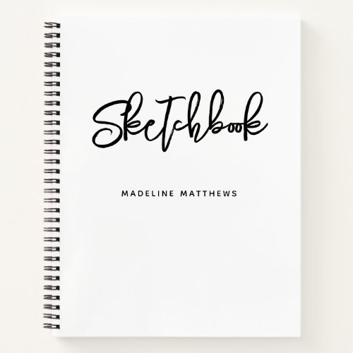 Modern Black White Sketchbook Personalized Name Notebook