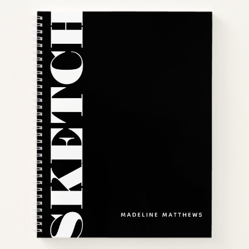 Modern Black White Sketchbook Personalized Name Notebook