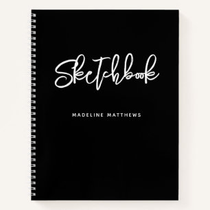 Modern Black White Sketchbook Personalized Name Notebook