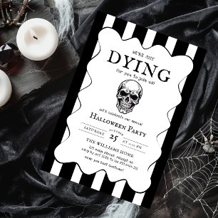 Modern Black & White Skull Adult Halloween Party Invitation