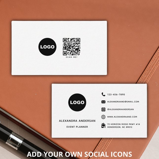 Modern Black White Social Media QR Code Logo Business Card (Modern Black White Social Media QR Code Logo Business Card)