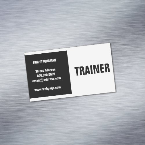 Modern black white split business card magnet