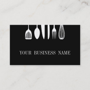 Modern Black & White Spoon and Fork Restaurant Business Card
