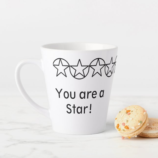 Modern Black & White Star Personalized Latte Mug (In Situ)