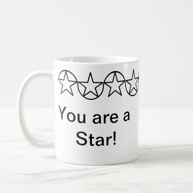 Modern Black & White Star Personalized Mug (Left)