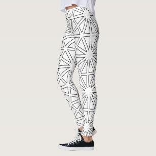 Modern Black & White Starburst Geometric Pattern Leggings