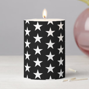 Modern black & white stars bold pattern party pillar candle
