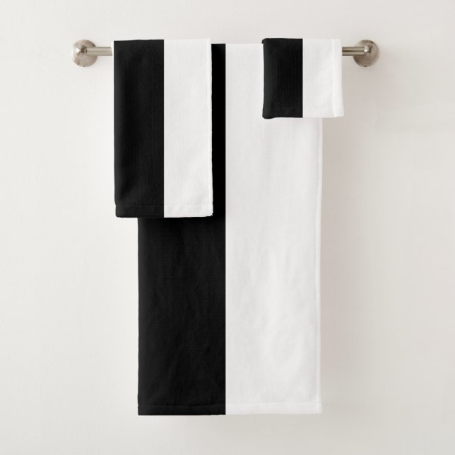 Modern Black & White Stripe Colorblock Bath Towel Set (Insitu)