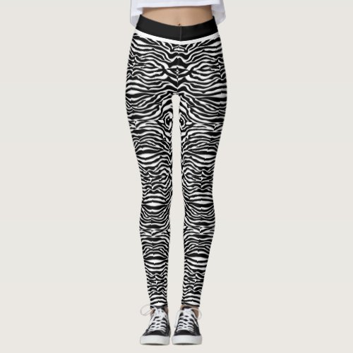 Modern Black White Stripe Pattern Stylish Animal Leggings