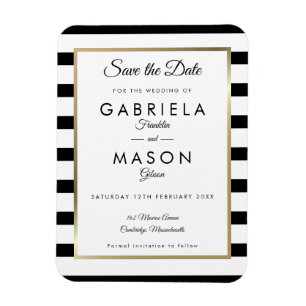 Modern Black White Stripe Save the Date Magnet