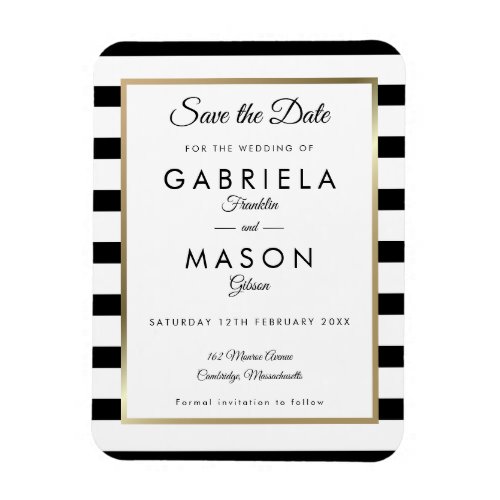 Modern Black White Stripe Save the Date Magnet