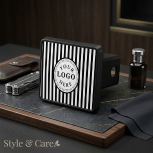 Modern Black White Stripe with Custom Logo Hitch Cover