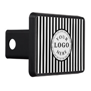 Modern Black White Stripe with Custom Logo Hitch Cover