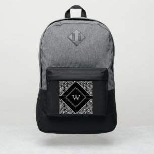 Modern Black White Stripe Zebra Monogram Port Authority® Backpack