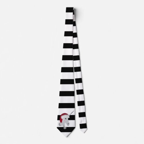 Modern Black White Striped Christmas Unicorn Neck Tie
