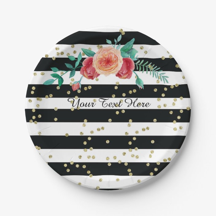 black white and gold paper plates