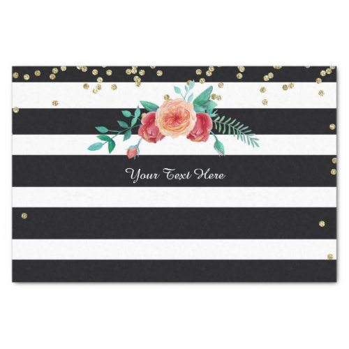 Modern Black White Striped Gold Tissue Paper