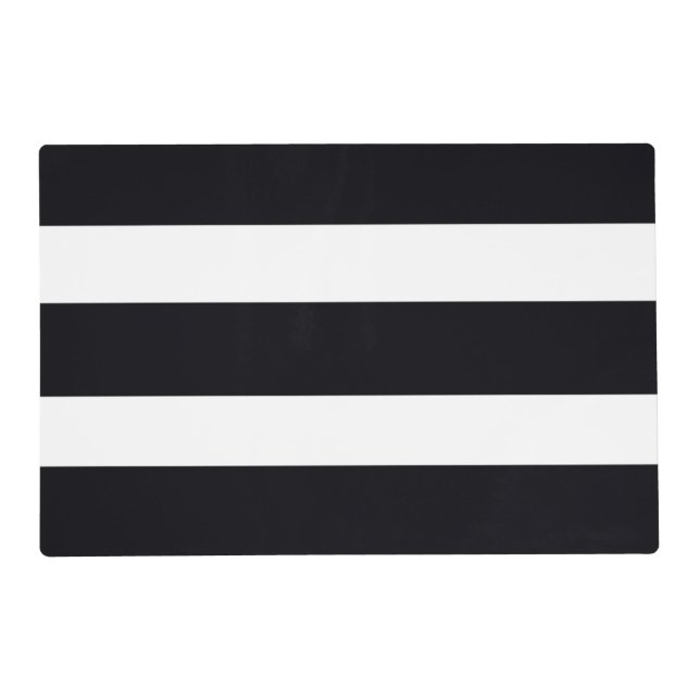 Modern Black & White Striped Laminated Placemat (Front)