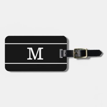 Modern Black White Striped Monogram Luggage Tag by LittleThingsDesigns at Zazzle