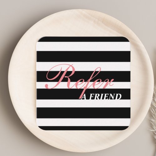 Modern Black  White Striped Refer a Friend Card