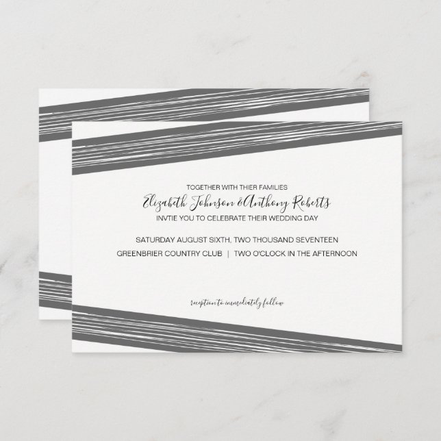 Modern Black & White Striped Wedding Invitations (Front/Back)