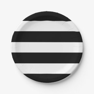 Modern Black White Striped Wedding Reception Party Paper Plates