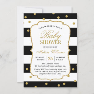 Modern Black White Stripes Baby Shower Invitation