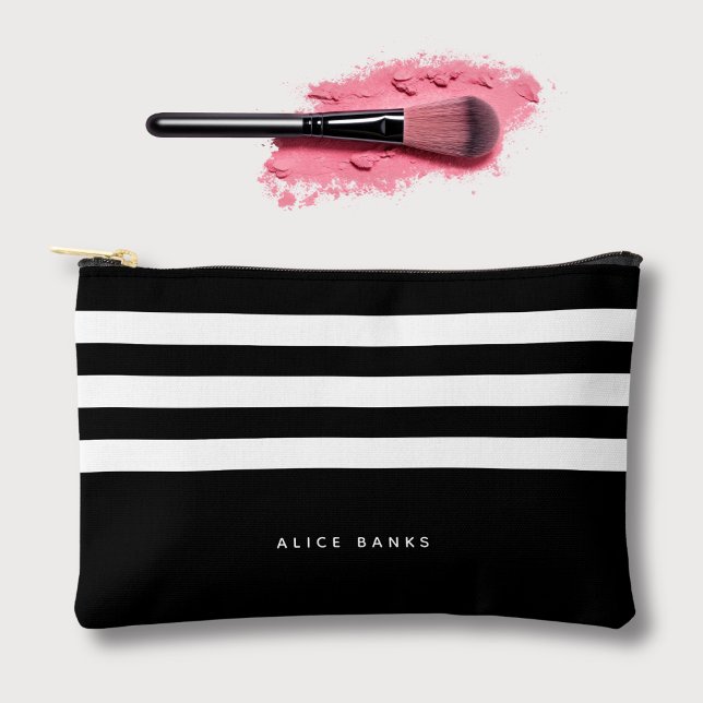 Modern Black White Stripes & Bold Name Accessory Pouch (Creator Uploaded)