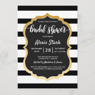 Modern Black White Stripes Bridal Shower Invitation
