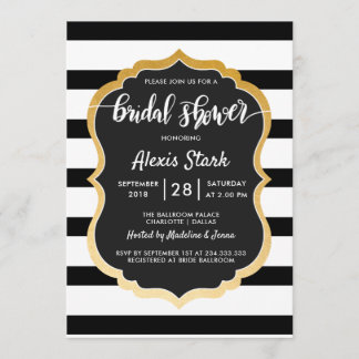 Modern Black White Stripes Bridal Shower Invitation