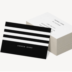 Modern Black & White Stripes Classic Business Card