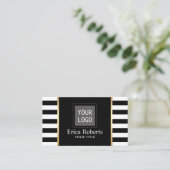 Modern Black &amp; White Stripes Custom Logo Business Card | Zazzle