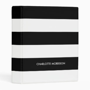 Modern black white stripes custom name monogram mini binder