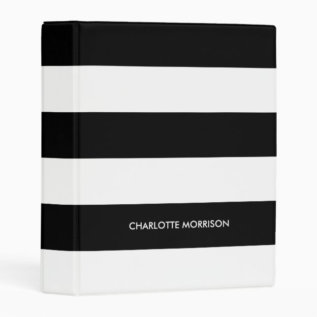 Modern black white stripes custom name monogram mini binder (Front/Spine)