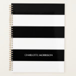 Modern black white stripes custom name monogram  planner<br><div class="desc">Modern black and white stripes custom name,  text or monogram personalized Planner.</div>