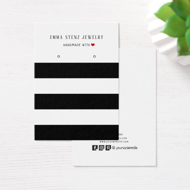 Modern Black White Stripes Earring Display Card (Desk)